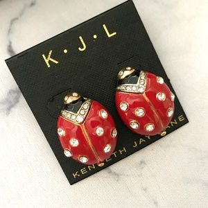 NWT Kenneth Jay Lane Crystal&Enamel Ladybug Studs